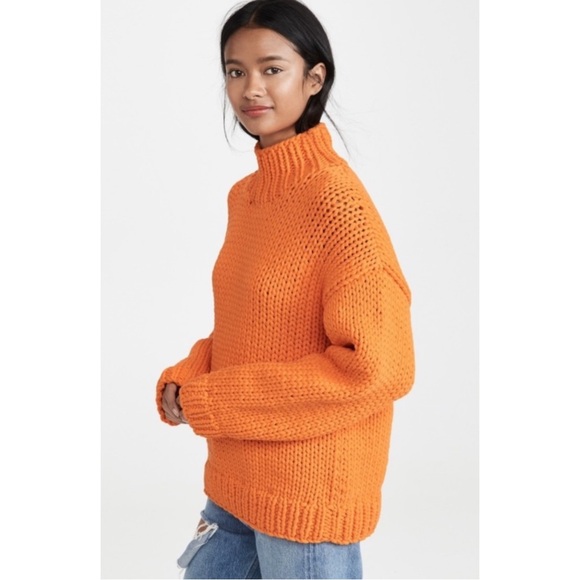 TORY SPORT | $398 Oversized Chunky Hand Knit Sweater in Vibrant Orange, Size Med - Picture 10 of 12